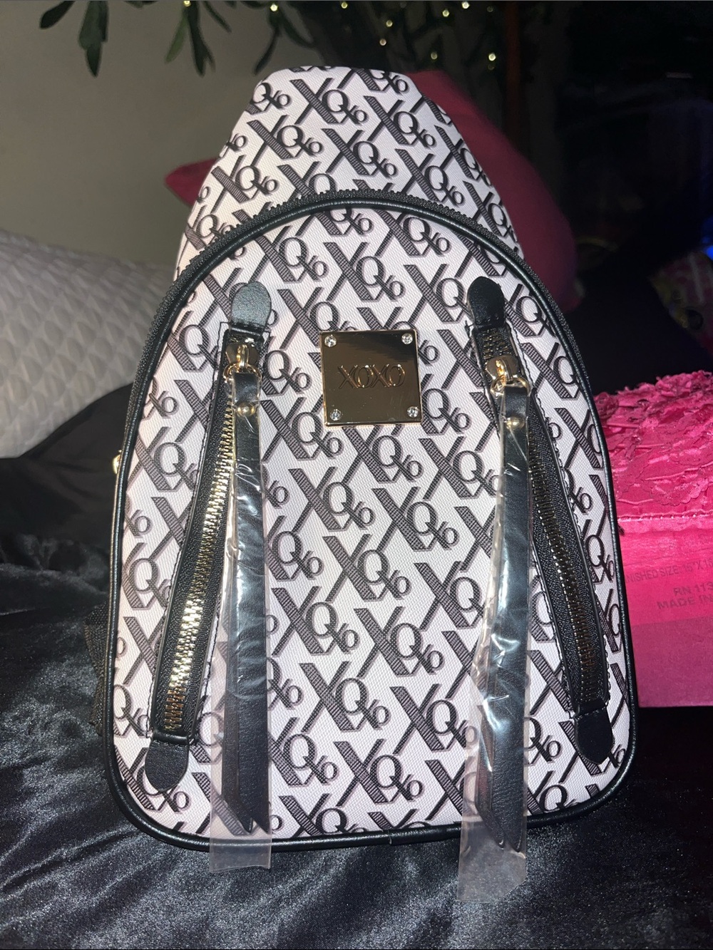 XOXO Black & Light Pink Monogram Mini Backpack - Picture 2 of 4